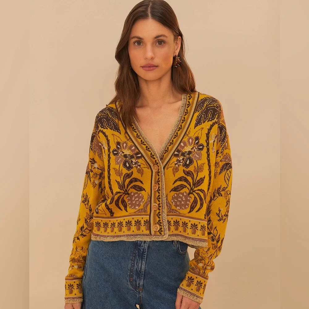 Farm Rio: Yellow Golden Oasis Knit Cardigan - Picture 4 of 10